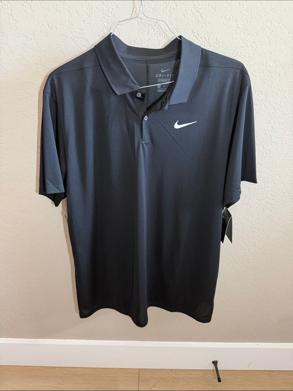 NWT Nike Men's Black Dri-FIT Polo with White Swoosh